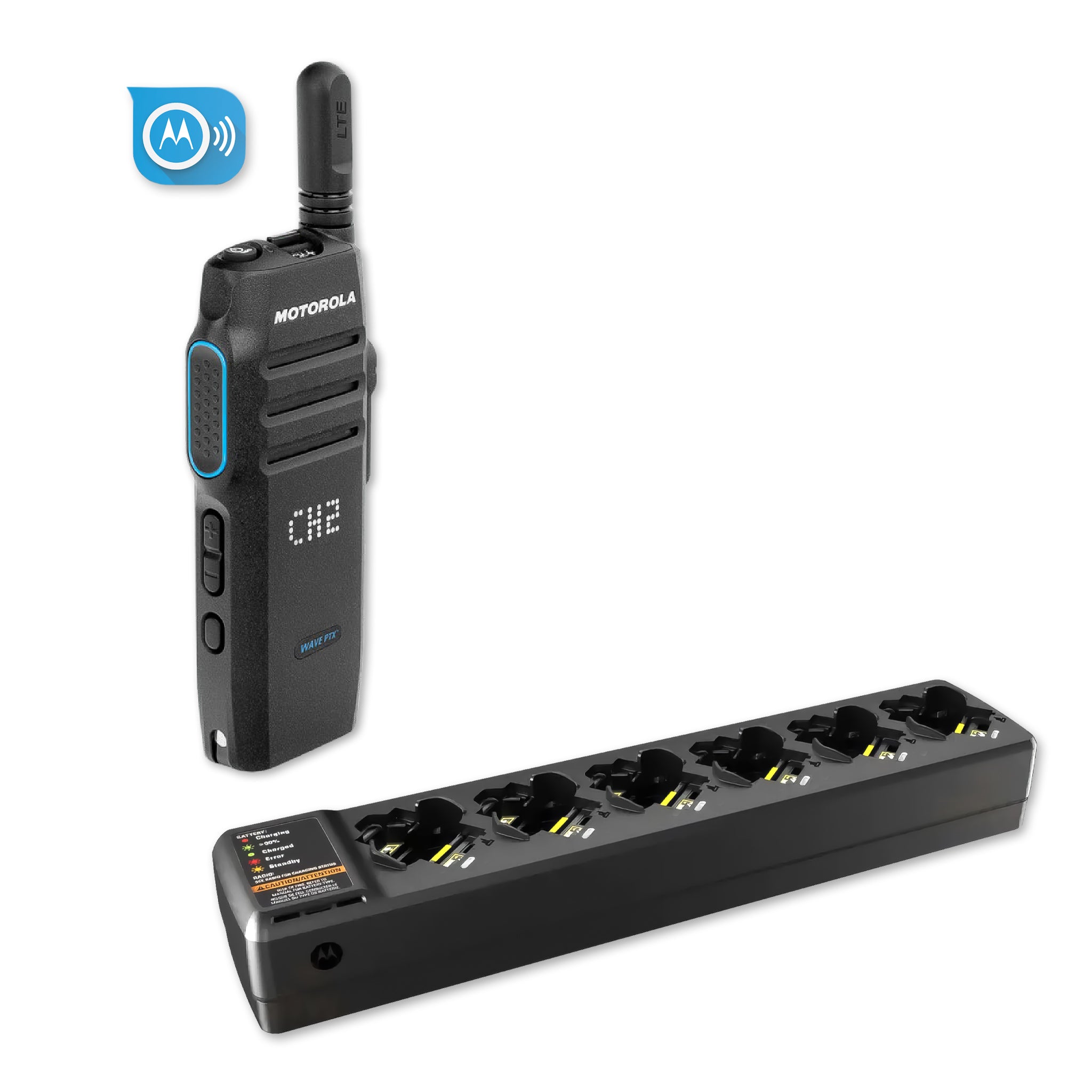 Motorola TLK 100 multi-unit charger with Wave subscription.