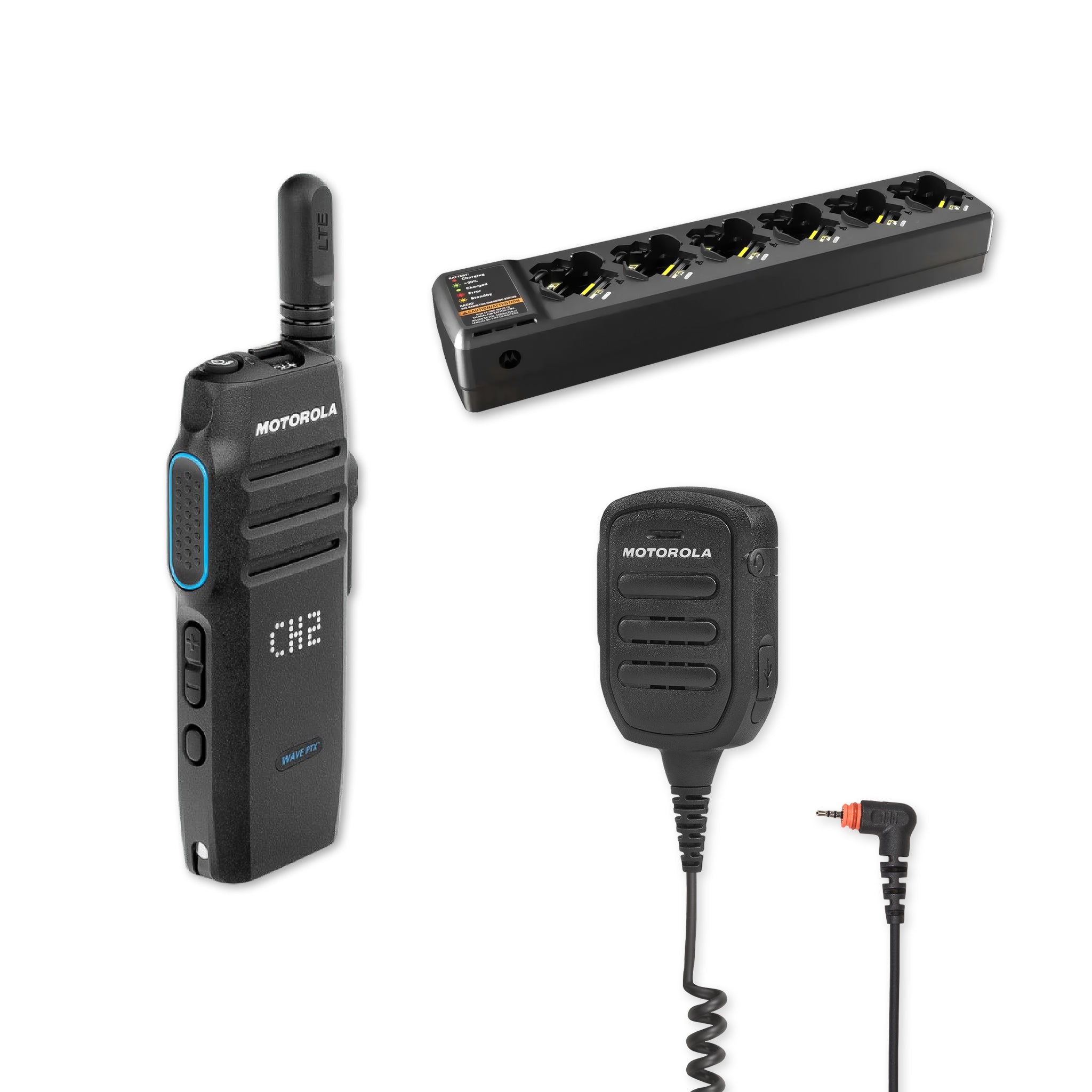 Motorola TLK 100 PMMN4125 mic with multi-unit charger.