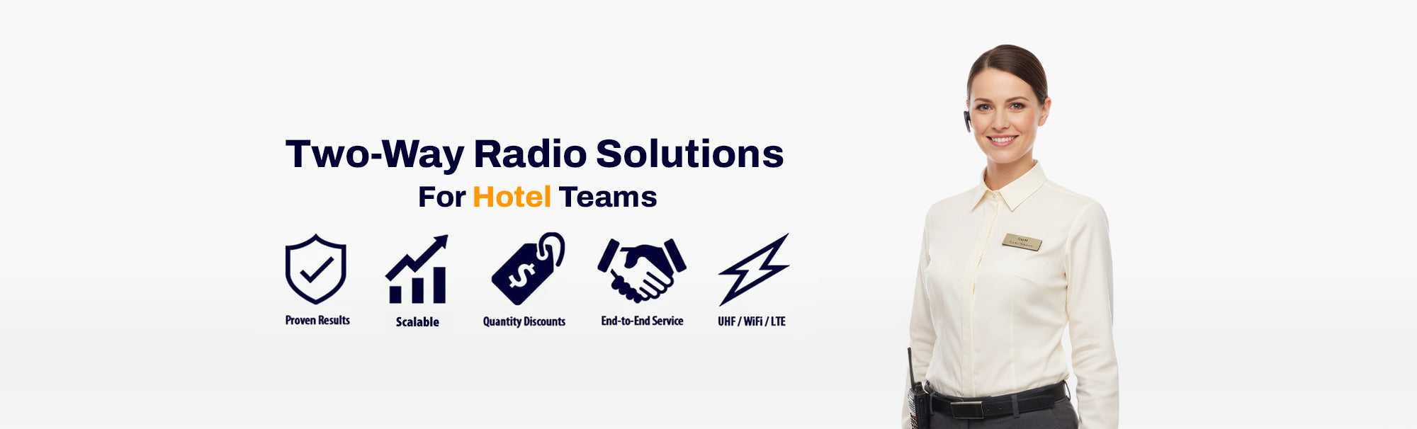 Two-way radios for hotel teams, housekeeping, and front-of-house