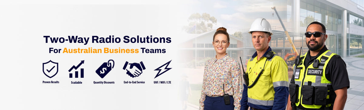 Australian professionals using walkie talkies for workplace communication